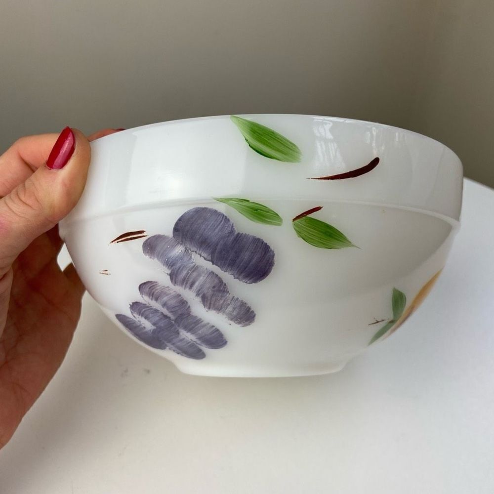 Mid-Century Fire King Gay Fad Small One Quart Mixing Bowl MCM Hand Painted Fruit